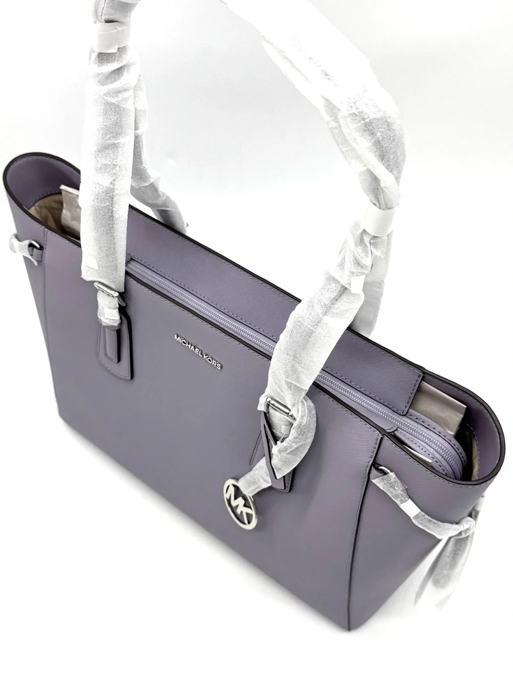 Michael Kors Voyager Large Leather Tote Bag w Matching Trifold Wallet - Lilac